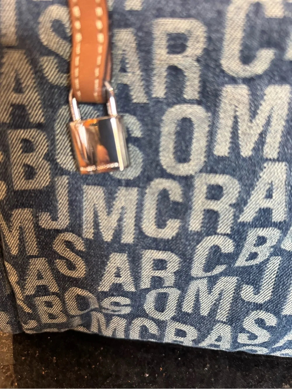 Marc Jacobs Blue Denim Logo Crossbody with Tan Leather Trim